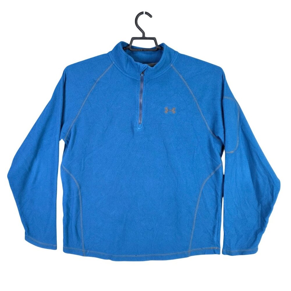Mens Under Armour Blue Fleece 1/4 Zip Pullover Loose Fit 100% Polyester Size XL